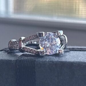 White Gold Plated Engagement Ring Split Shank CZ Statement Size 6 Luxury Look